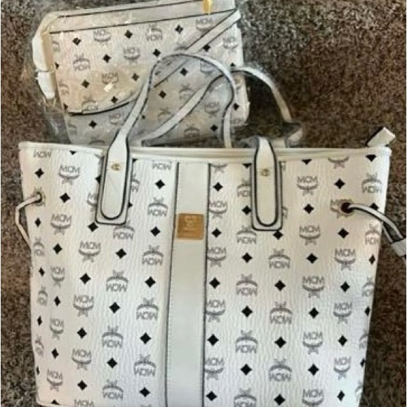 MCM Handbags - MCM White and Black Logo Tote and Crossbody Set